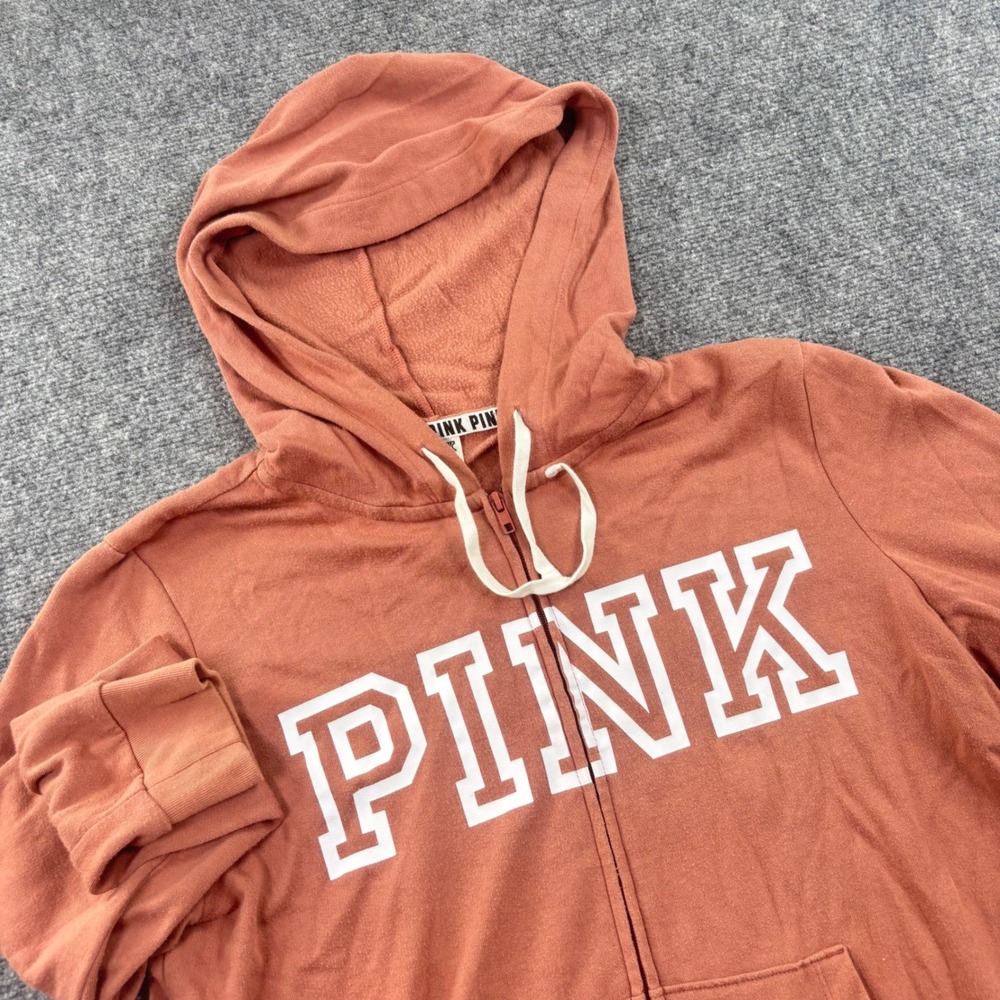 PINK Victoria's Secret Full Zip Hoodie Large‎ Terracotta Graphic Logo Womens
